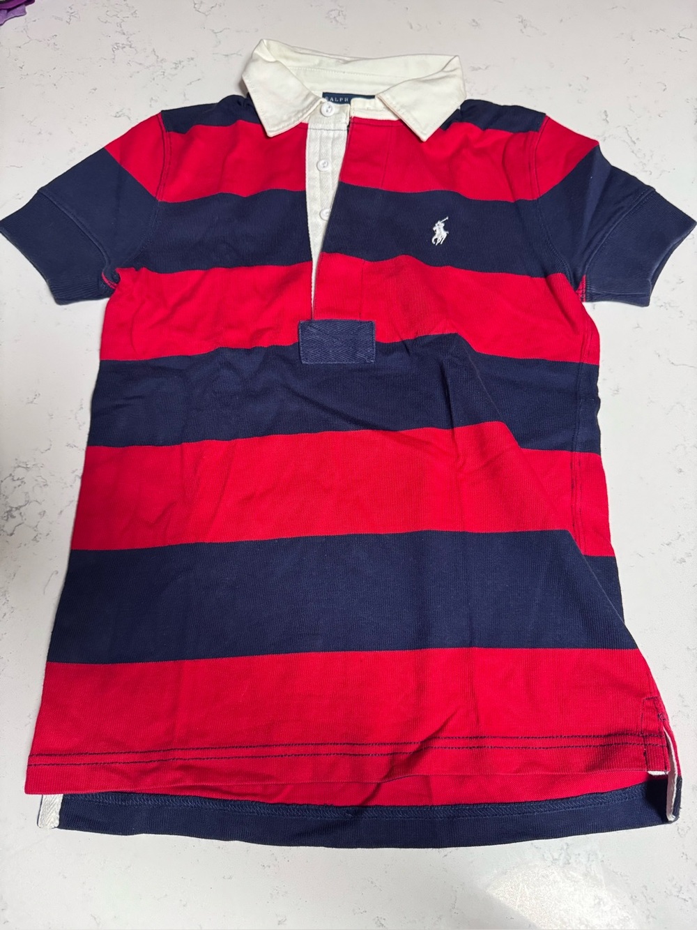 Ralph Lauren Red & Navy Striped Rugby Polo